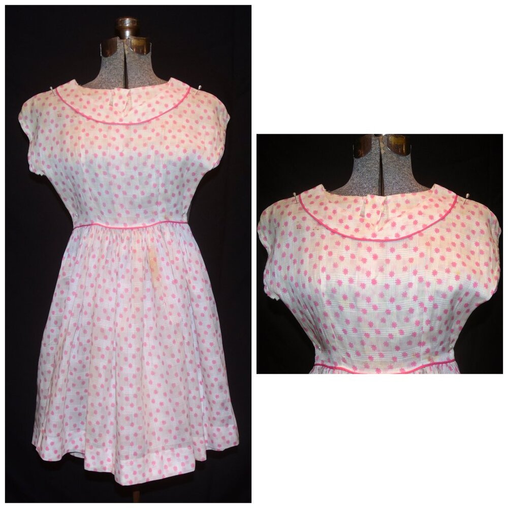 VTG 50's 60's Girls Cotton Dress Size S/XS Fit Flare Floral Lightweight